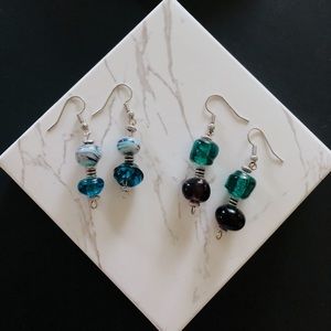 Blue glass bead earrings 2 for $13